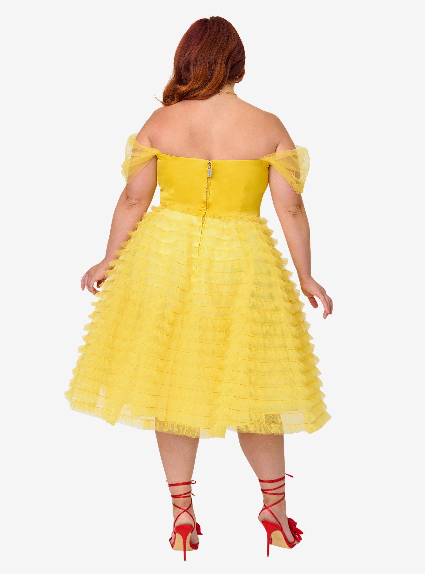 Disney Beauty and the Beast Collection by Unique Vintage Plus Size Yellow Mesh Tulle Belle Swing Dress, , hi-res