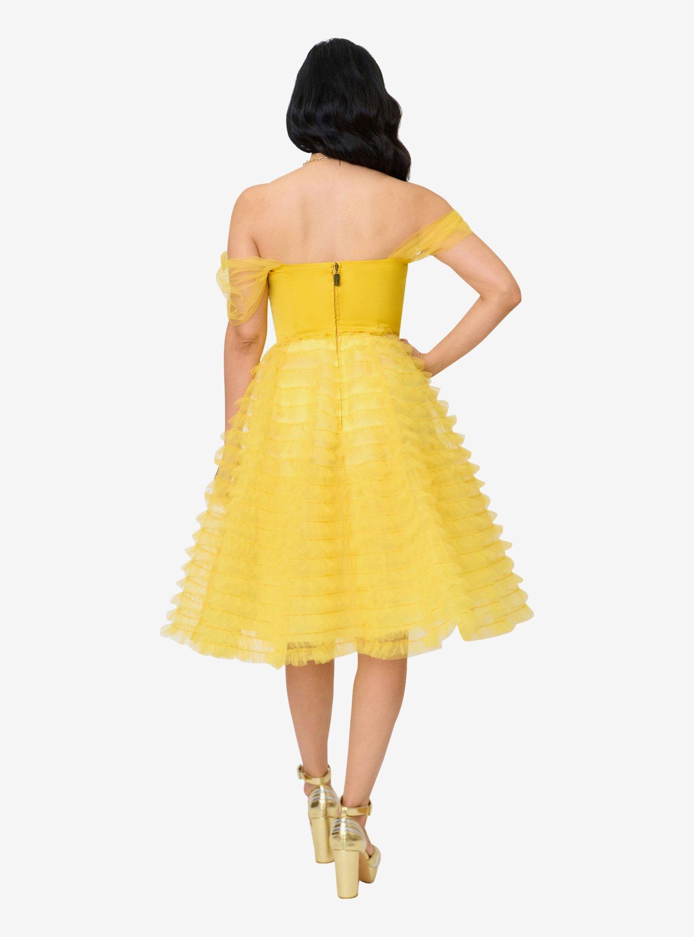 Disney Beauty and the Beast Collection by Unique Vintage Yellow Mesh Tulle Belle Swing Dress, , hi-res