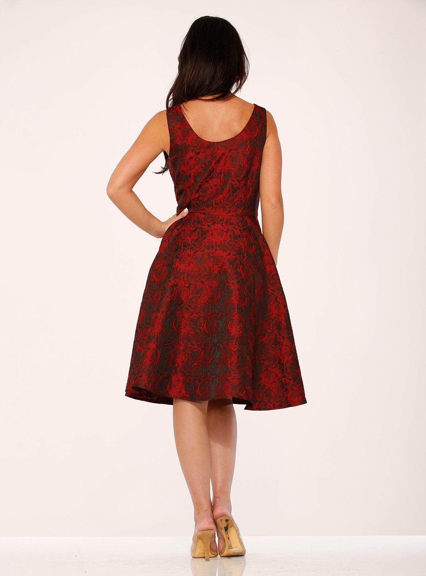 Black Red Rose Brocade Dress, RED, alternate - view 3