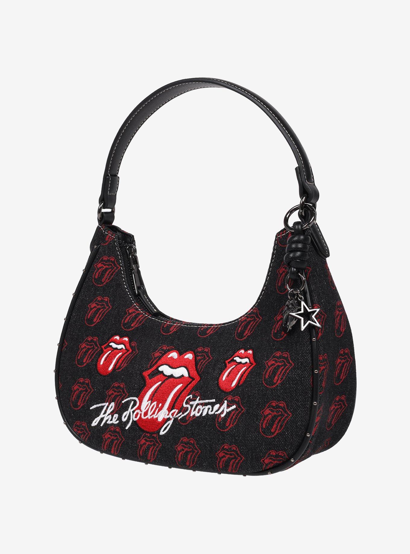 The Rolling Stones All-Over Tongue Logo Black Denim Small Hobo Bag, , alternate - view 3