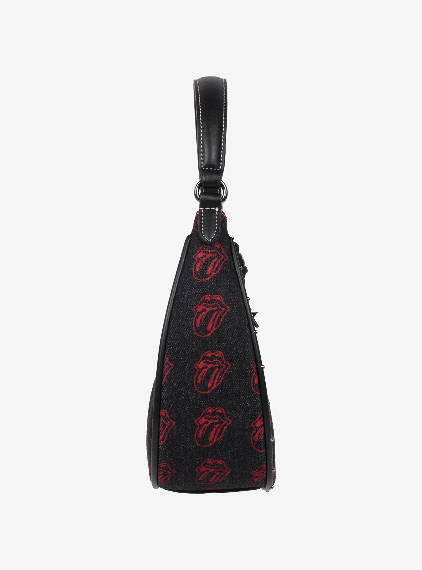 The Rolling Stones All-Over Tongue Logo Black Denim Small Hobo Bag, , alternate - view 4