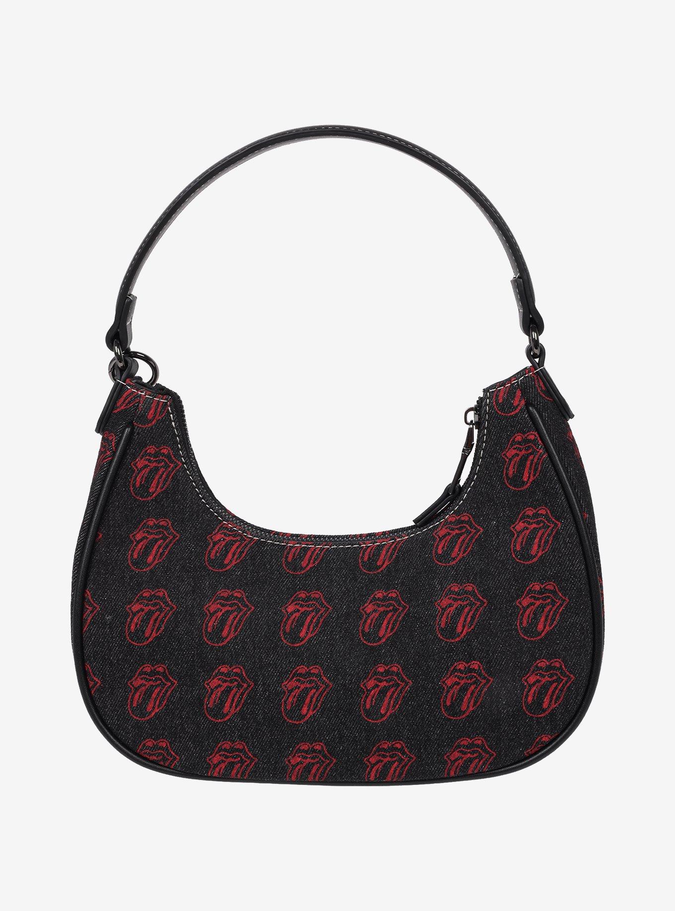 The Rolling Stones All-Over Tongue Logo Black Denim Small Hobo Bag, , alternate - view 5