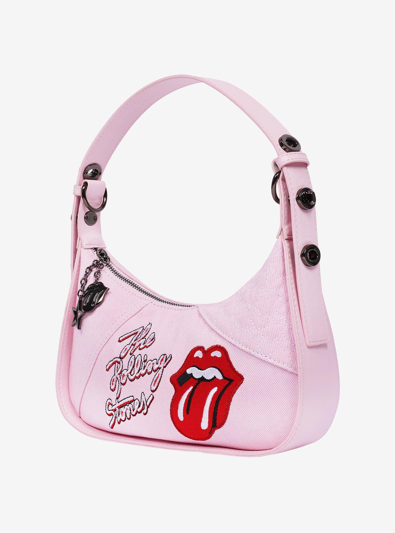 The Rolling Stones Denim Shoulder Bag ? Tongue Logo Mini Hobo Purse (Navy/Denim & Pink), , alternate - view 3