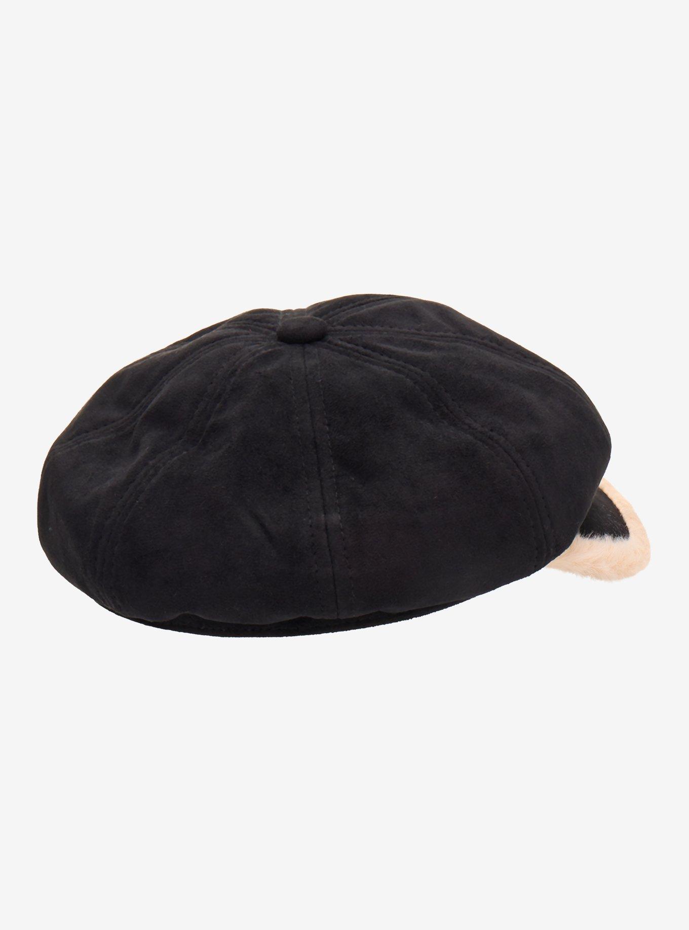 Black Fleece Trim Cabbie Hat, , alternate - view 3