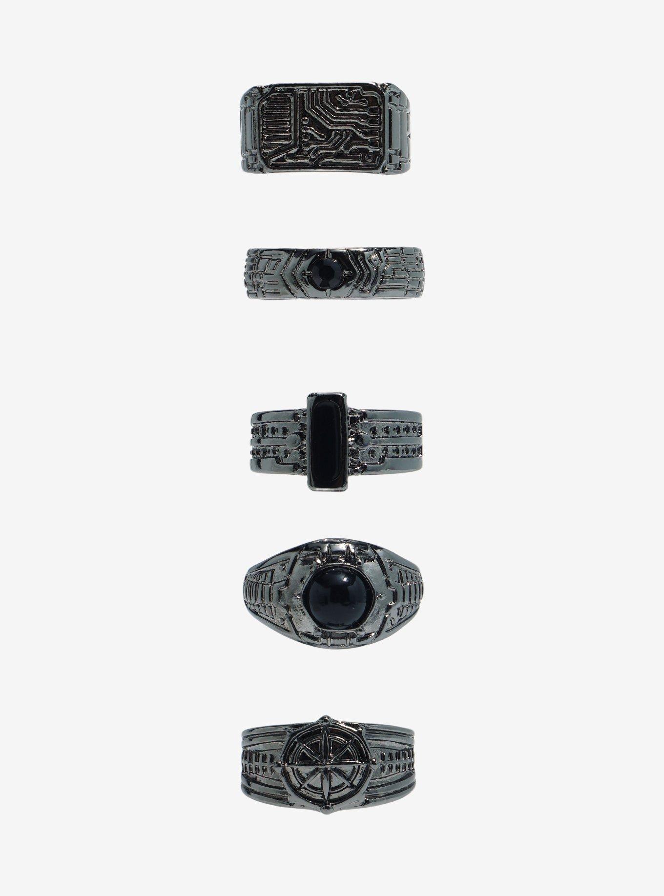 Social Collision Black Embossed Sci-Fi Guys Ring Set, , alternate - view 2