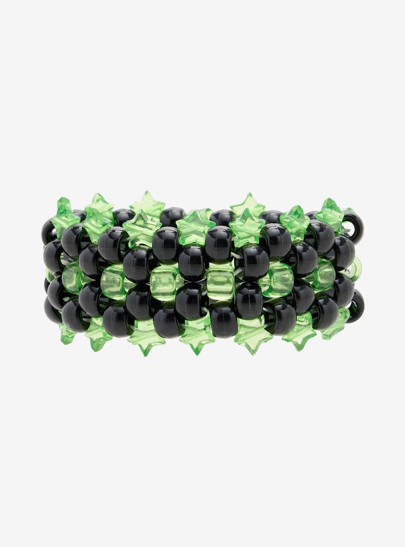 Black & Green Star Bead Cuff Bracelet, , alternate - view 2