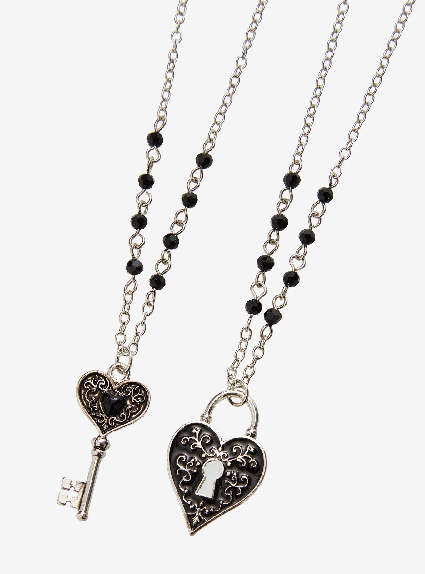Gothic Heart Lock & Key Best Friend Necklace Set, , alternate - view 3