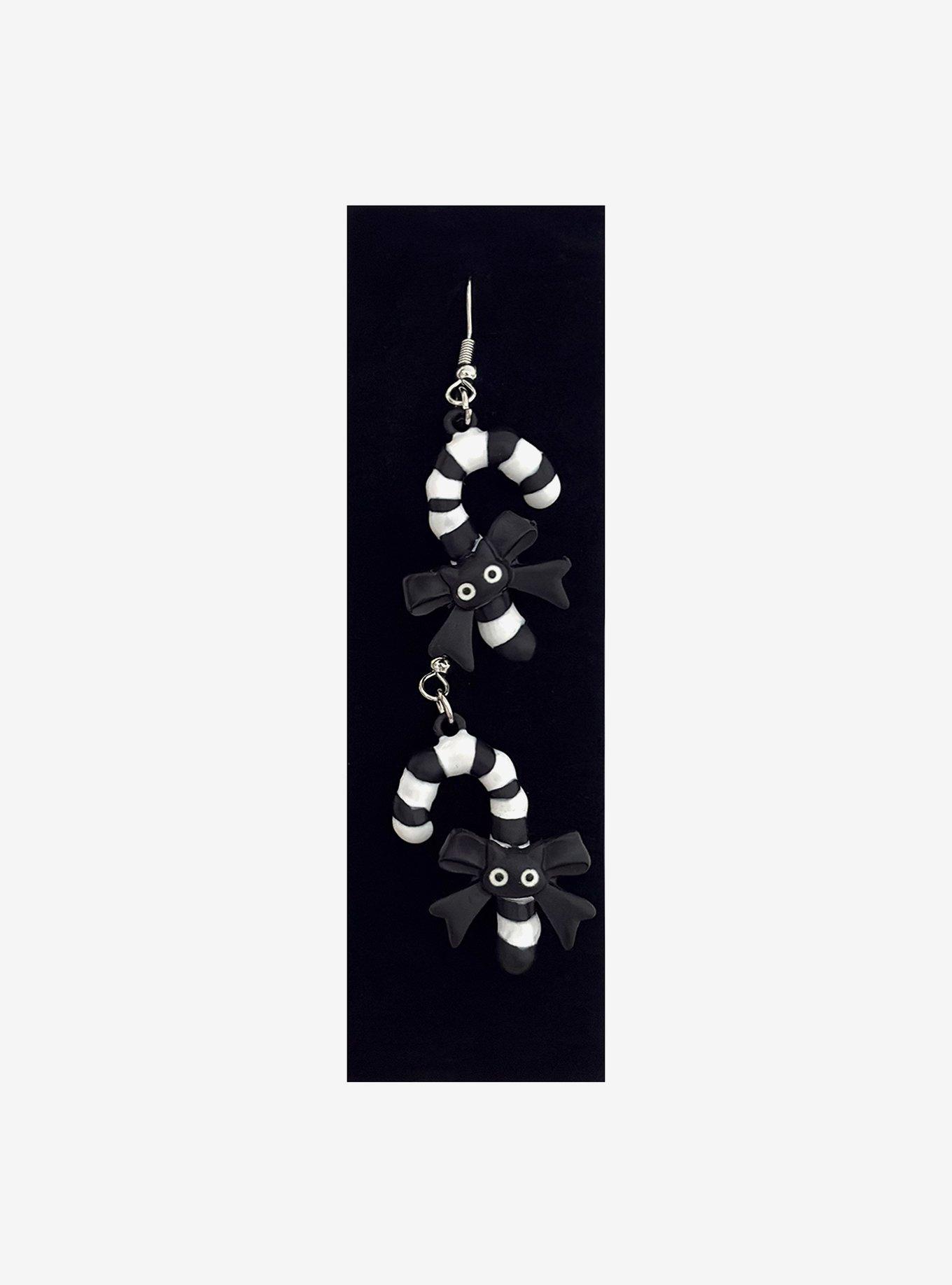 Black & White Cat Candy Cane Earrings, , alternate - view 2