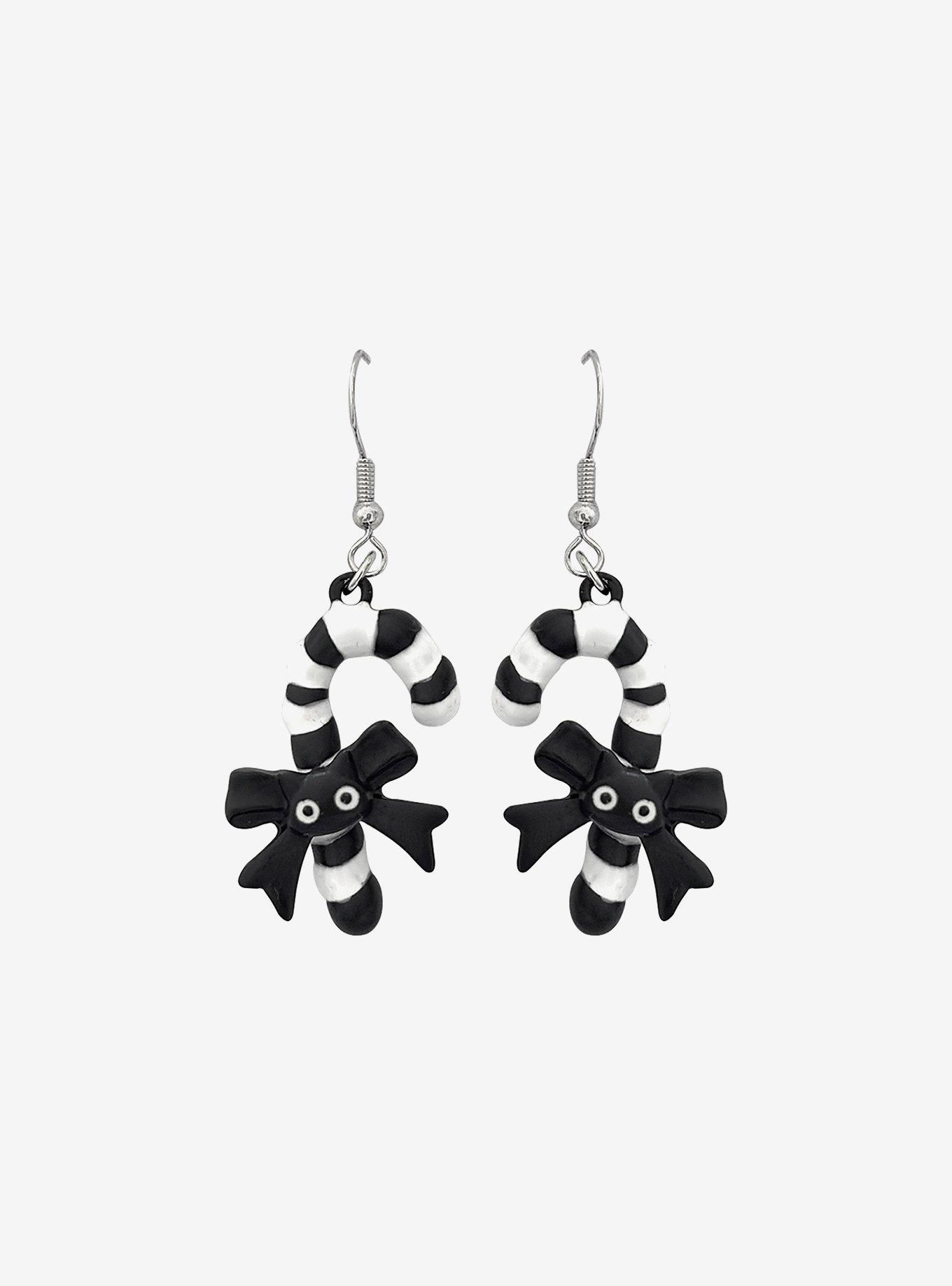 Black & White Cat Candy Cane Earrings, , alternate - view 3
