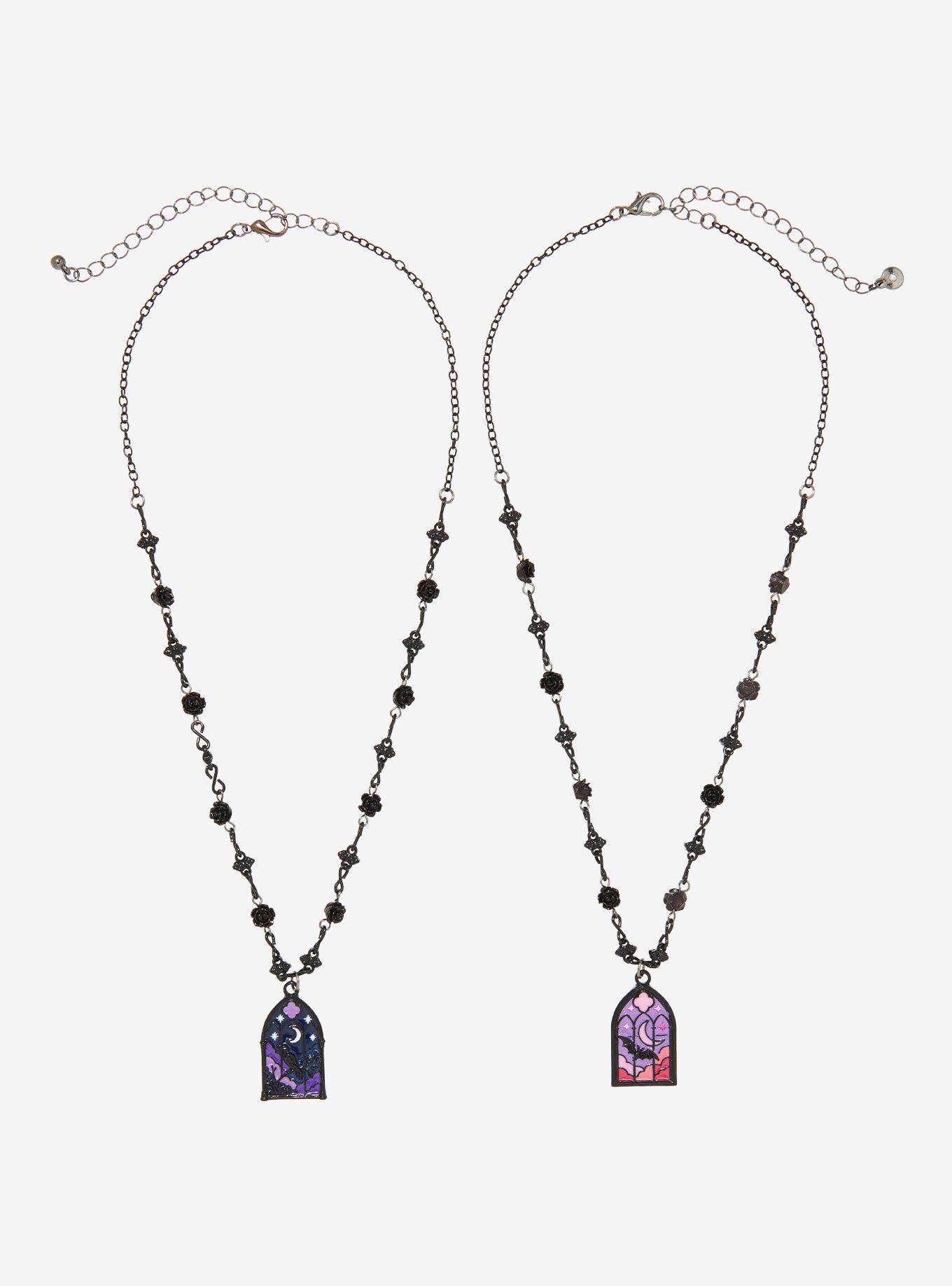 Cosmic Aura Gothic Stained Glass Window Best Friend Necklace Set, , alternate - view 2