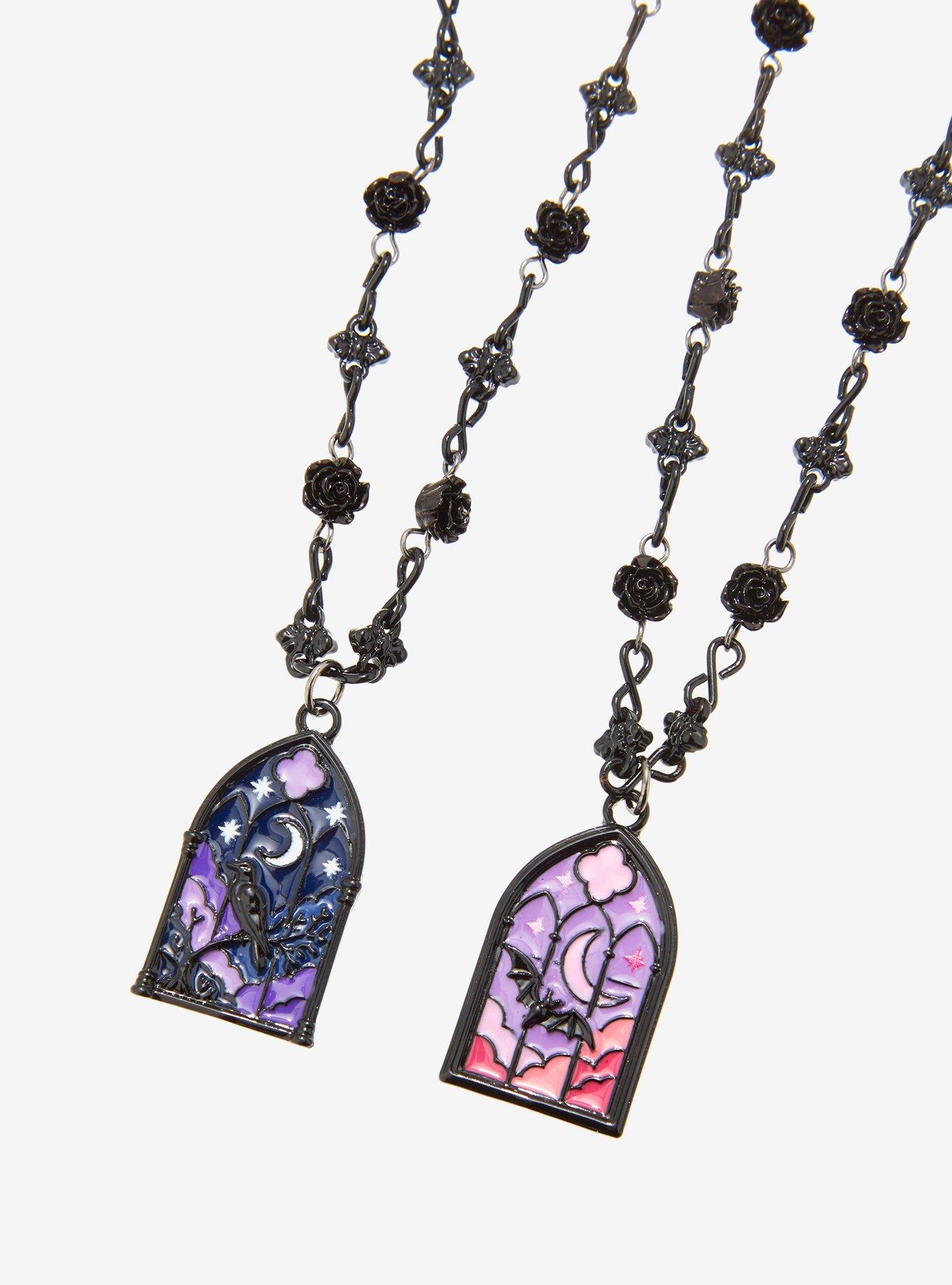 Cosmic Aura Gothic Stained Glass Window Best Friend Necklace Set, , alternate - view 3