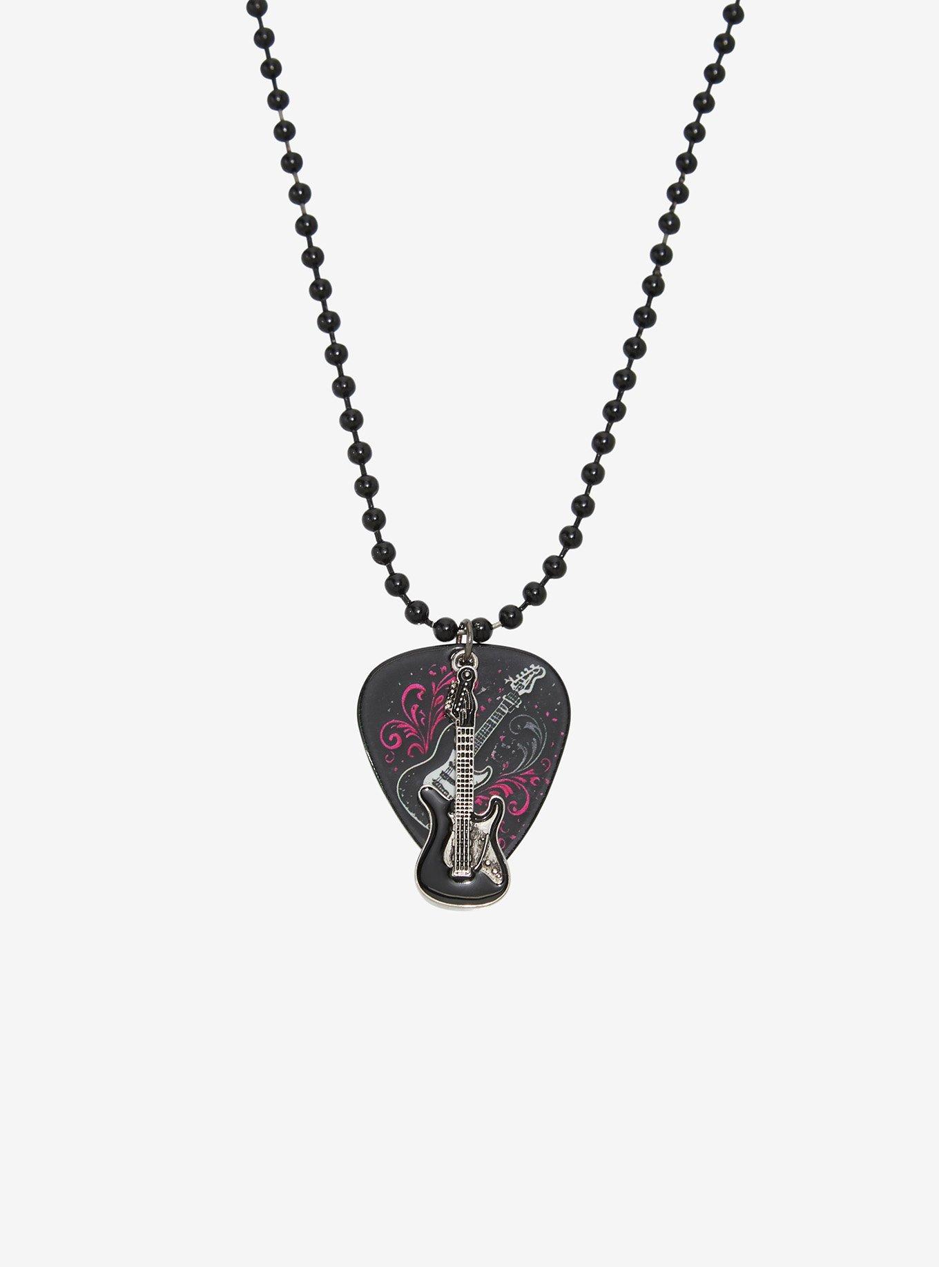 Social Collision Pink & Black Guitar Best Friend Necklace Set, , alternate - view 4