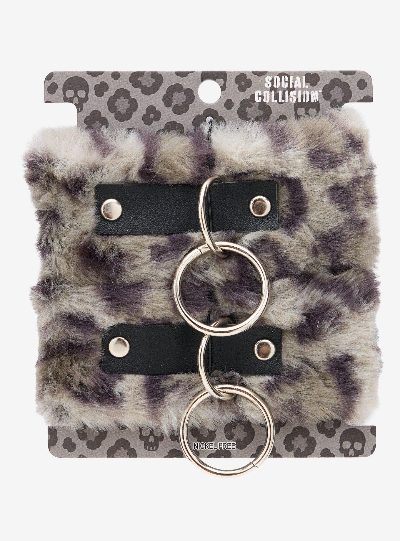 Social Collision Snow Leopard Fuzzy Cuff Bracelet Set, , alternate - view 2