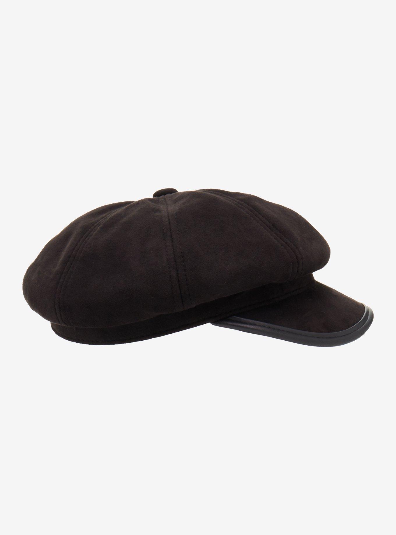 Black Faux Suede Trim Cabbie Hat, , alternate - view 3