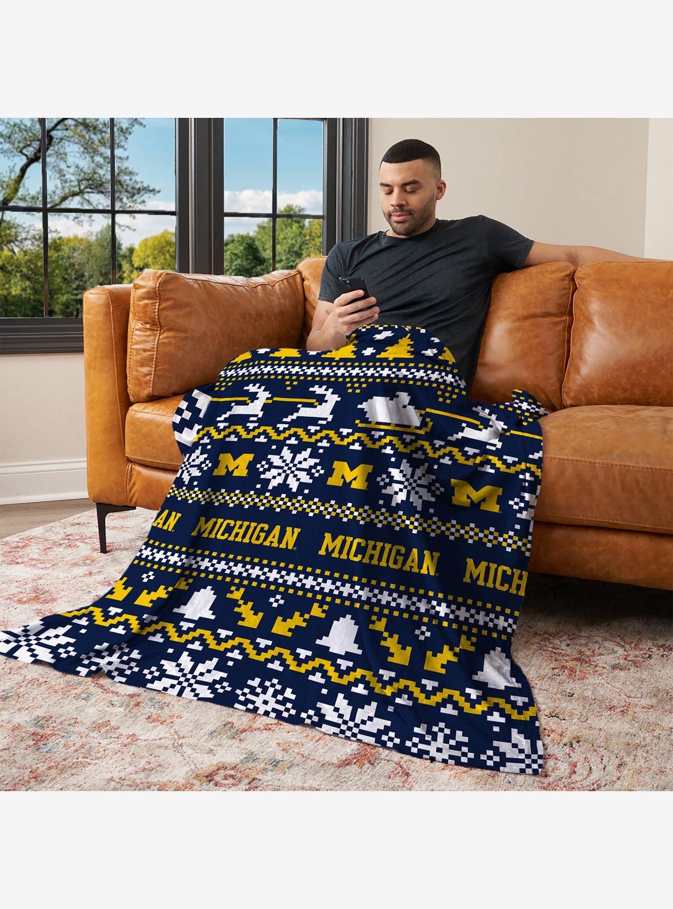 NCAA University of Michigan Wolverines Xmas Time Silk Touch Throw Blanket, , alternate - view 3
