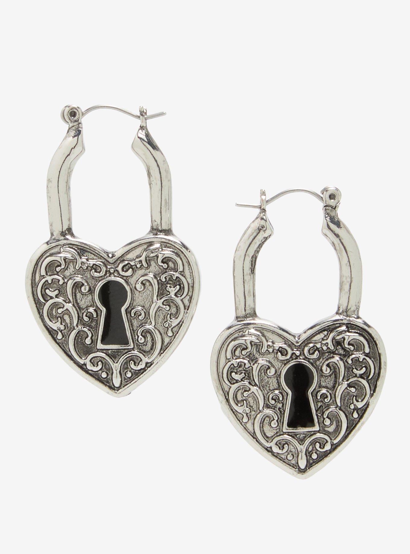 Cosmic Aura Heart Lock Earrings, , alternate - view 2