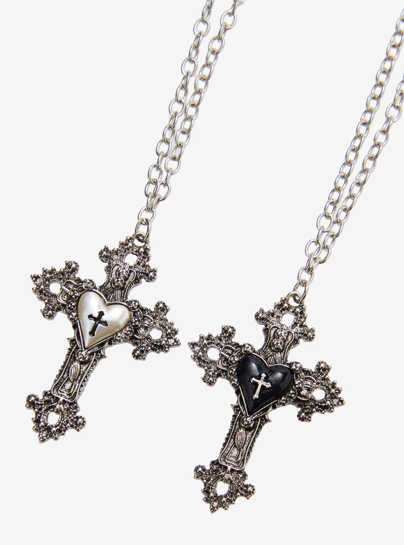 Cosmic Aura Ornate Cross Heart Best Friend Necklace Set, , alternate - view 3