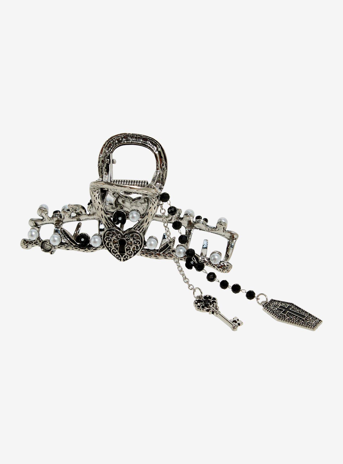 Cosmic Aura Heart Lock Charm Claw Hair Clip, , alternate - view 2