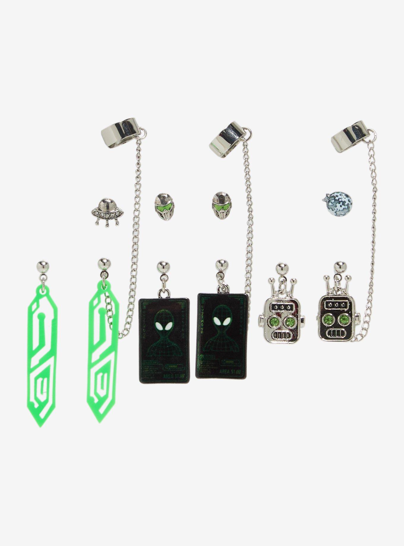 Social Collision Alien Glow-In-The-Dark Cuff Earring Set, , alternate - view 2