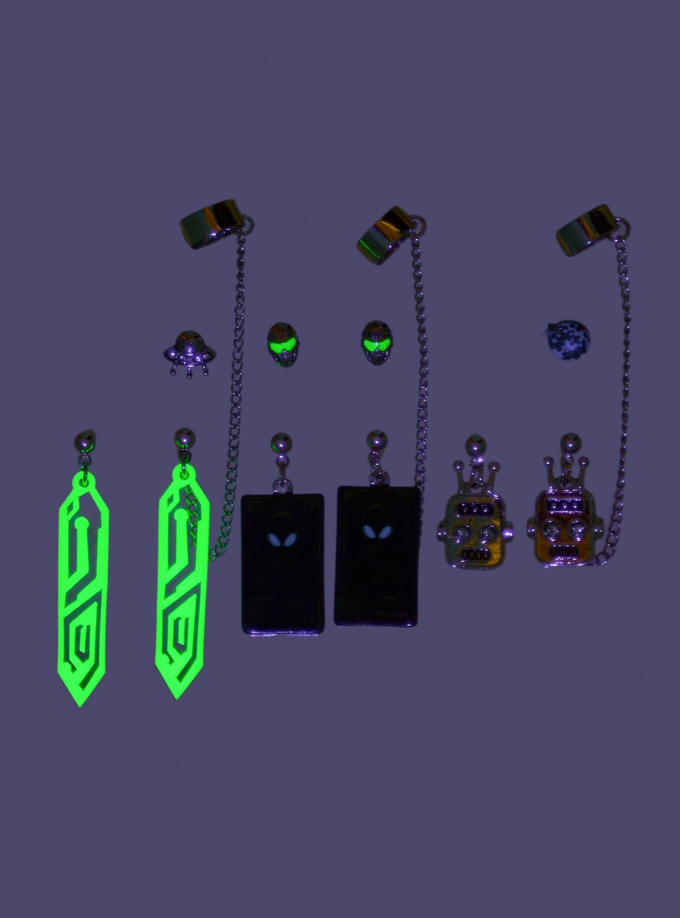 Social Collision Alien Glow-In-The-Dark Cuff Earring Set, , alternate - view 3