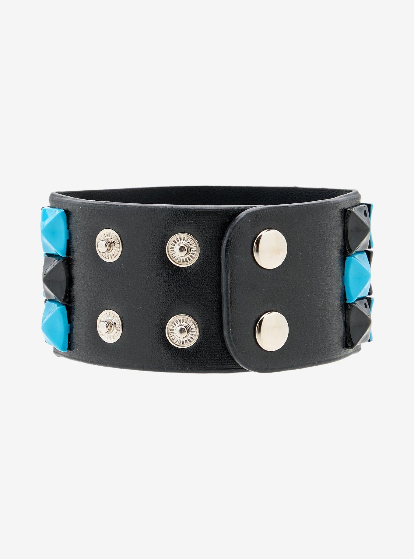 Black & Blue Pyramid Cuff Bracelet, , alternate - view 3