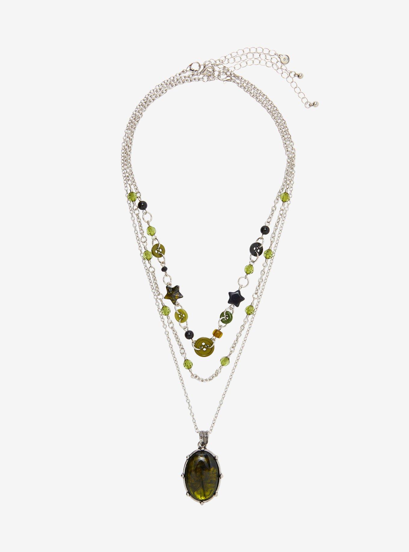 Thorn & Fable Green Button Stone Necklace Set, , alternate - view 2