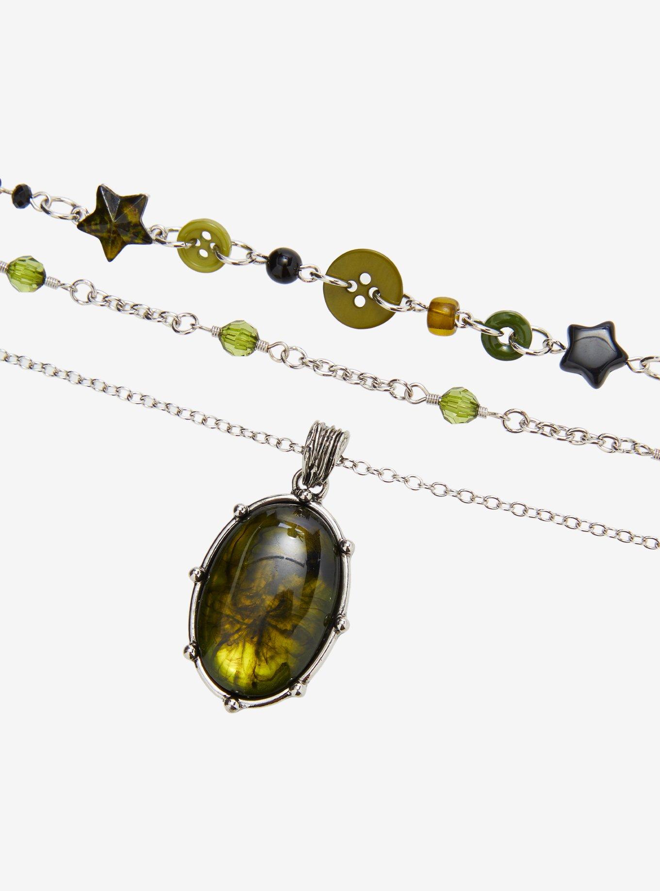 Thorn & Fable Green Button Stone Necklace Set, , alternate - view 3