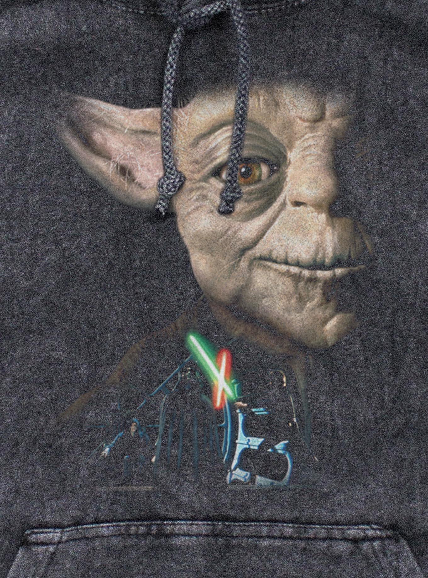 Star Wars Yoda Saber Battle Return of The Jedi Mineral Wash Hoodie Hot Topic Exclusive, BLACK, alternate - view 3