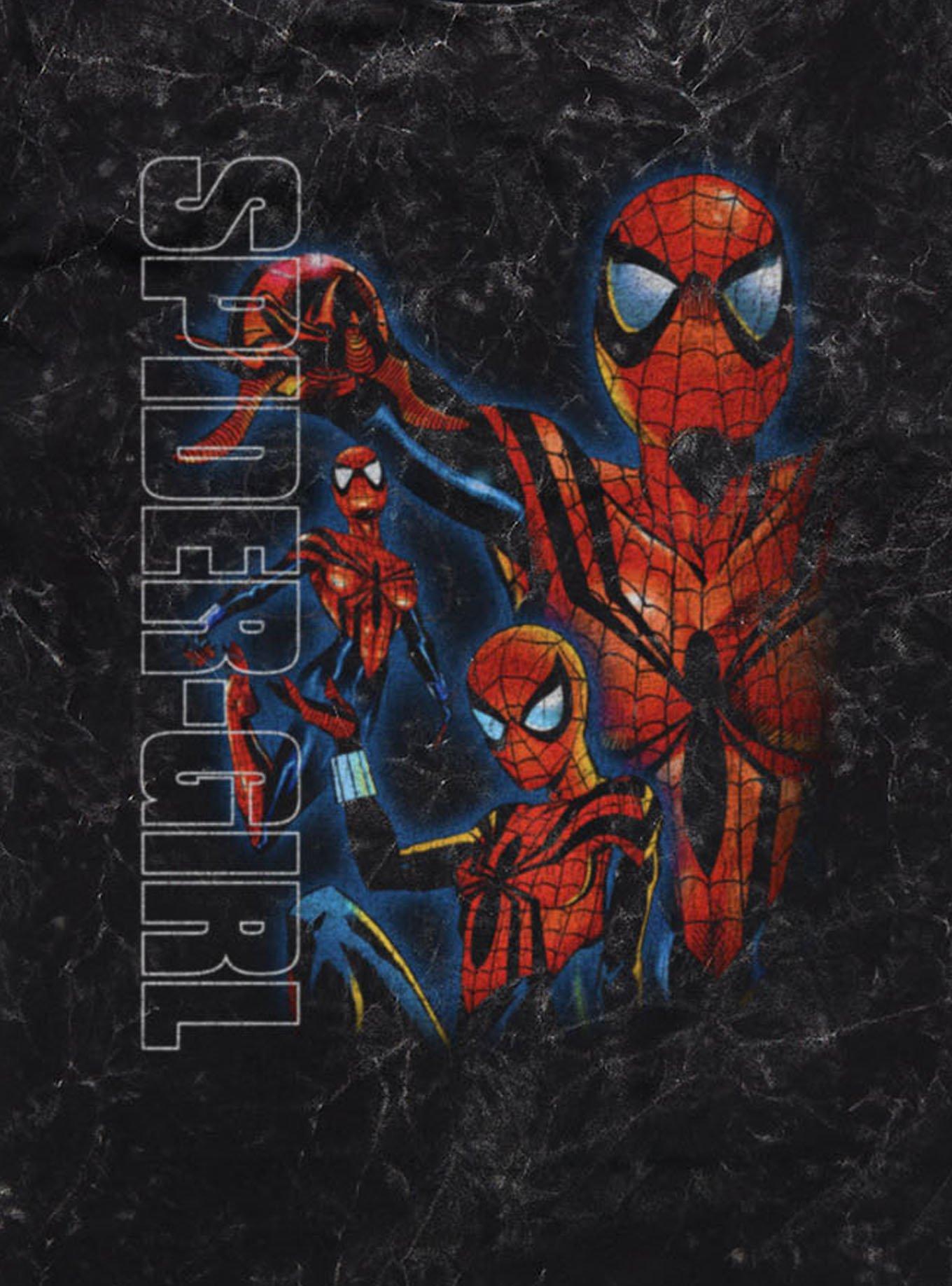 Marvel Spider-Man Spider-Girl Strike A Pose Montage Mineral Wash T-Shirt, BLACK MINERAL WASH, alternate - view 2