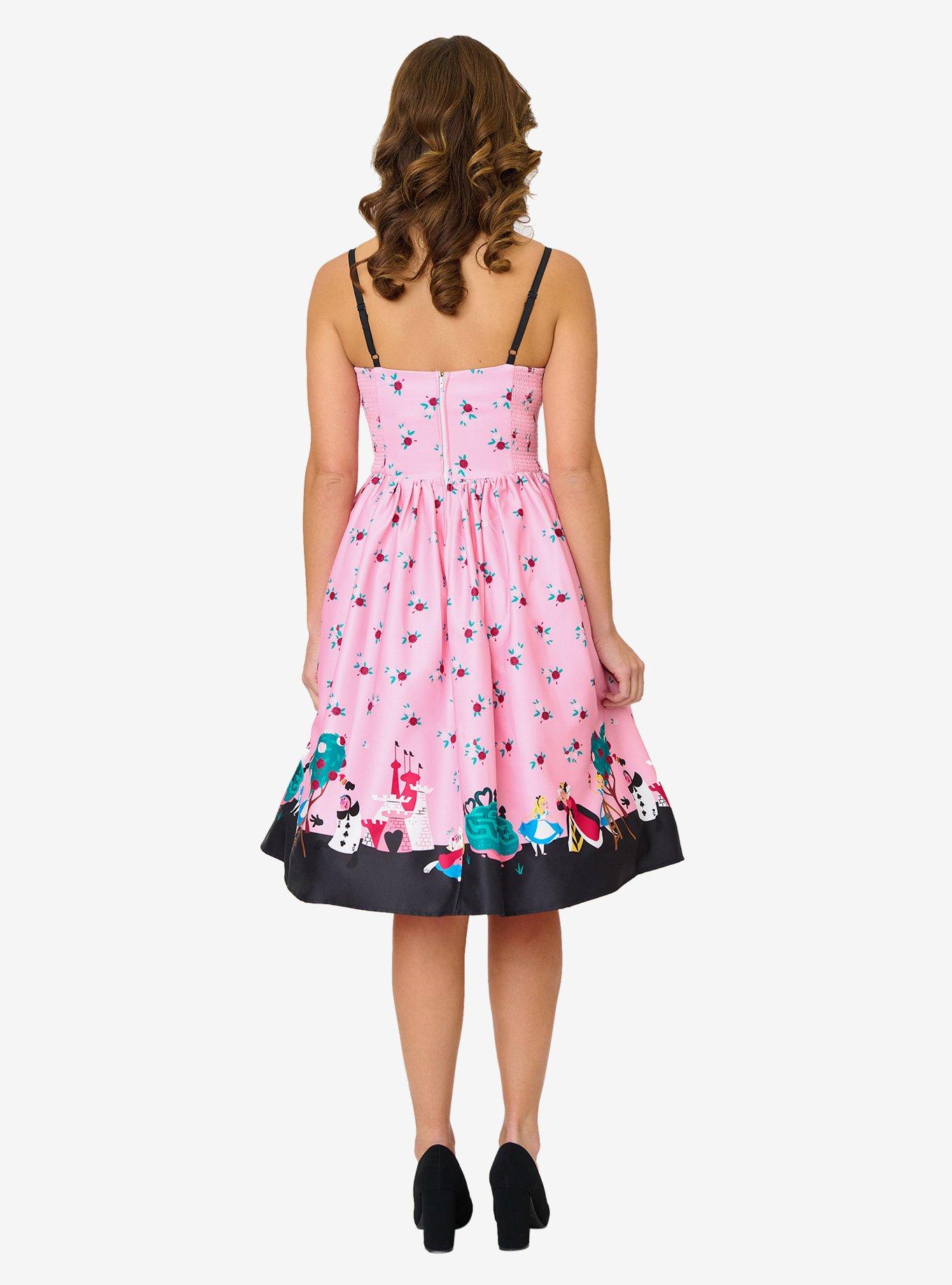 Disney Alice In Wonderland Collection By Unique Vintage Pink Queen of Hearts Sweetheart Swing Dress, , hi-res