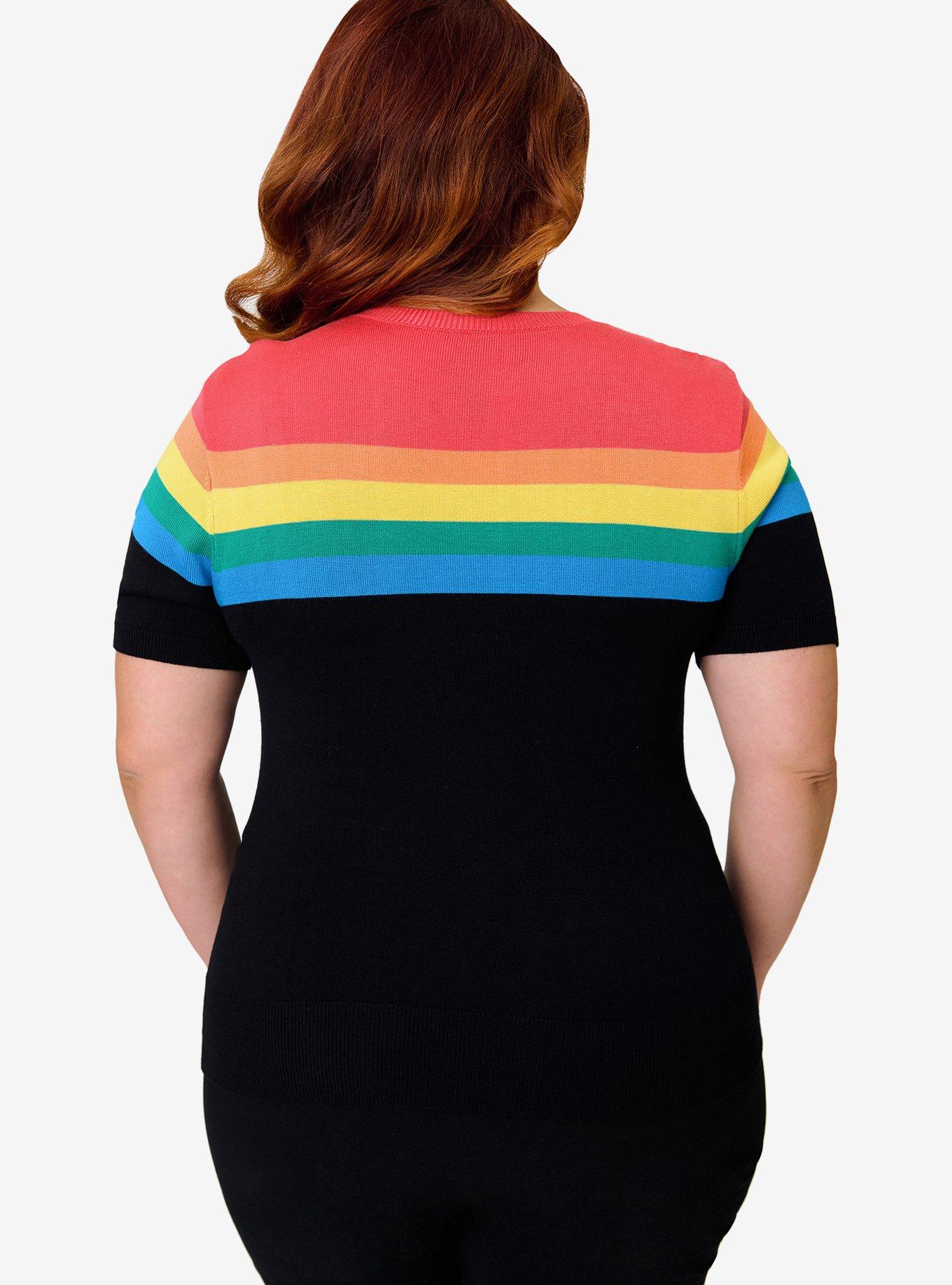 Disney Pride Collection by Unique Vintage Plus Size Rainbow & Mickey Embroidery Puff Sleeve Sweater, , hi-res