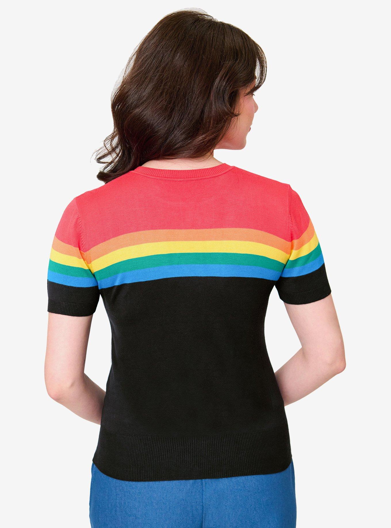 Disney Pride Collection by Unique Vintage Rainbow & Mickey Embroidery Puff Sleeve Sweater, , hi-res