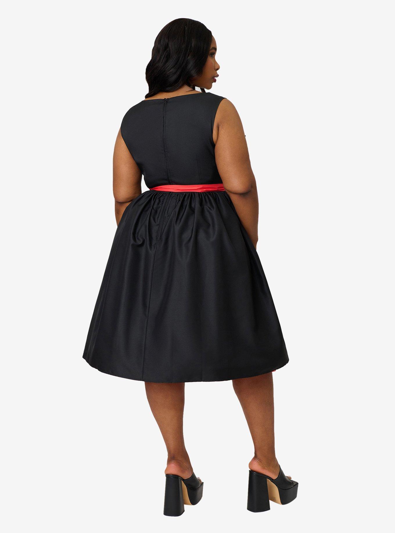 Disney Pride Collection by Unique Vintage Plus Size Black & Rainbow Stripe Mickey Cutout Swing Dress, , hi-res