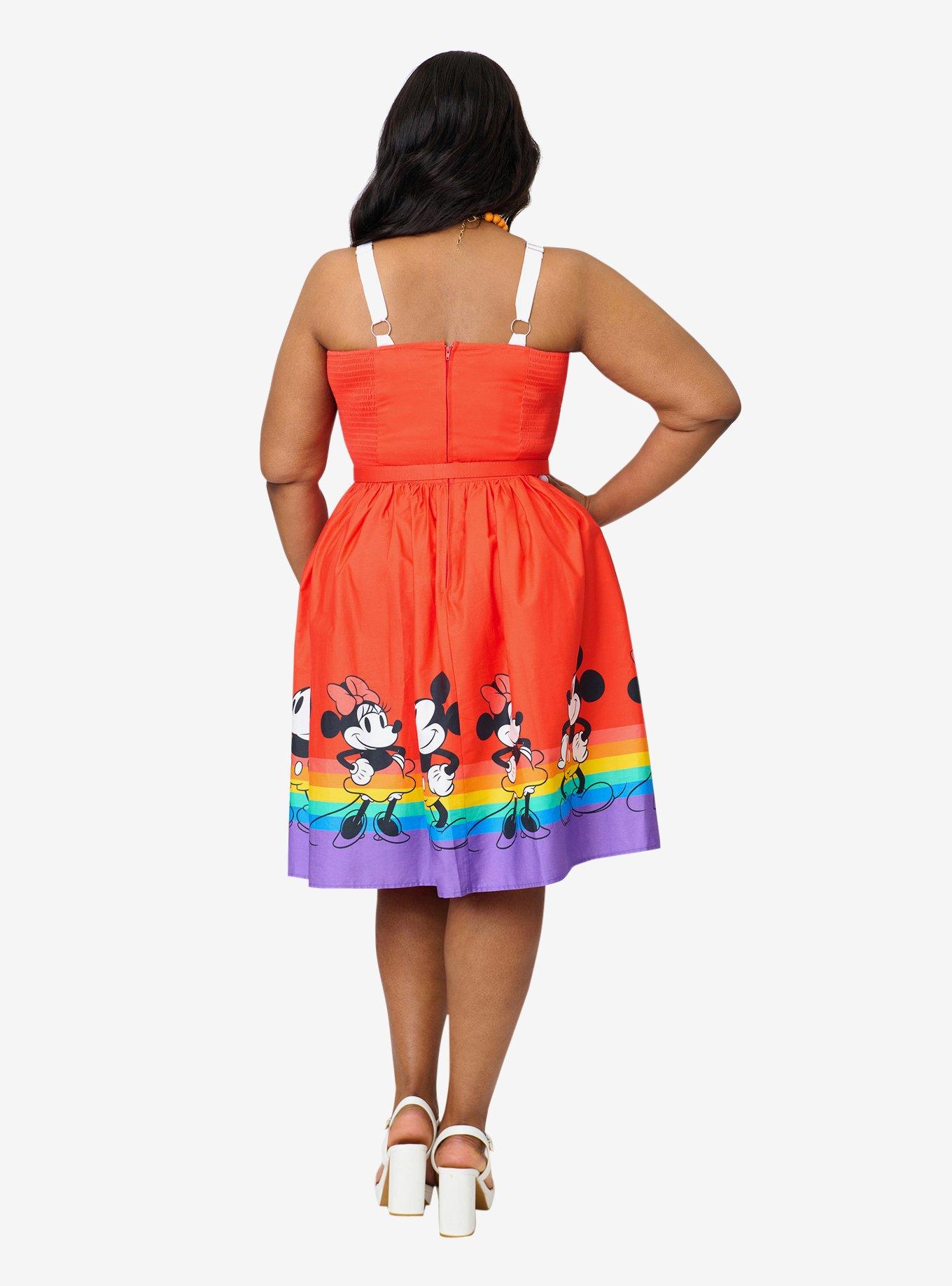 Disney Pride Collection by Unique Vintage Plus Size Mickey & Minnie Rainbow Rachel Swing Dress, , hi-res