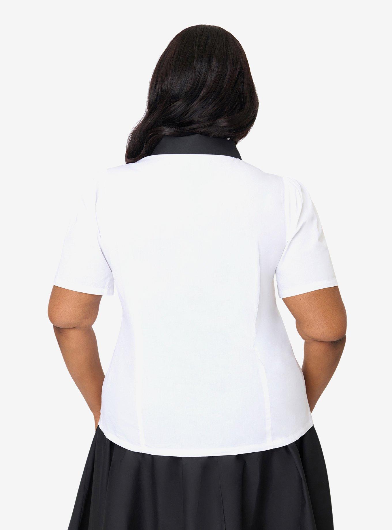 Disney Pride Collection by Unique Vintage Plus Size White Mickey Rainbow Pocket Collared Blouse, , hi-res