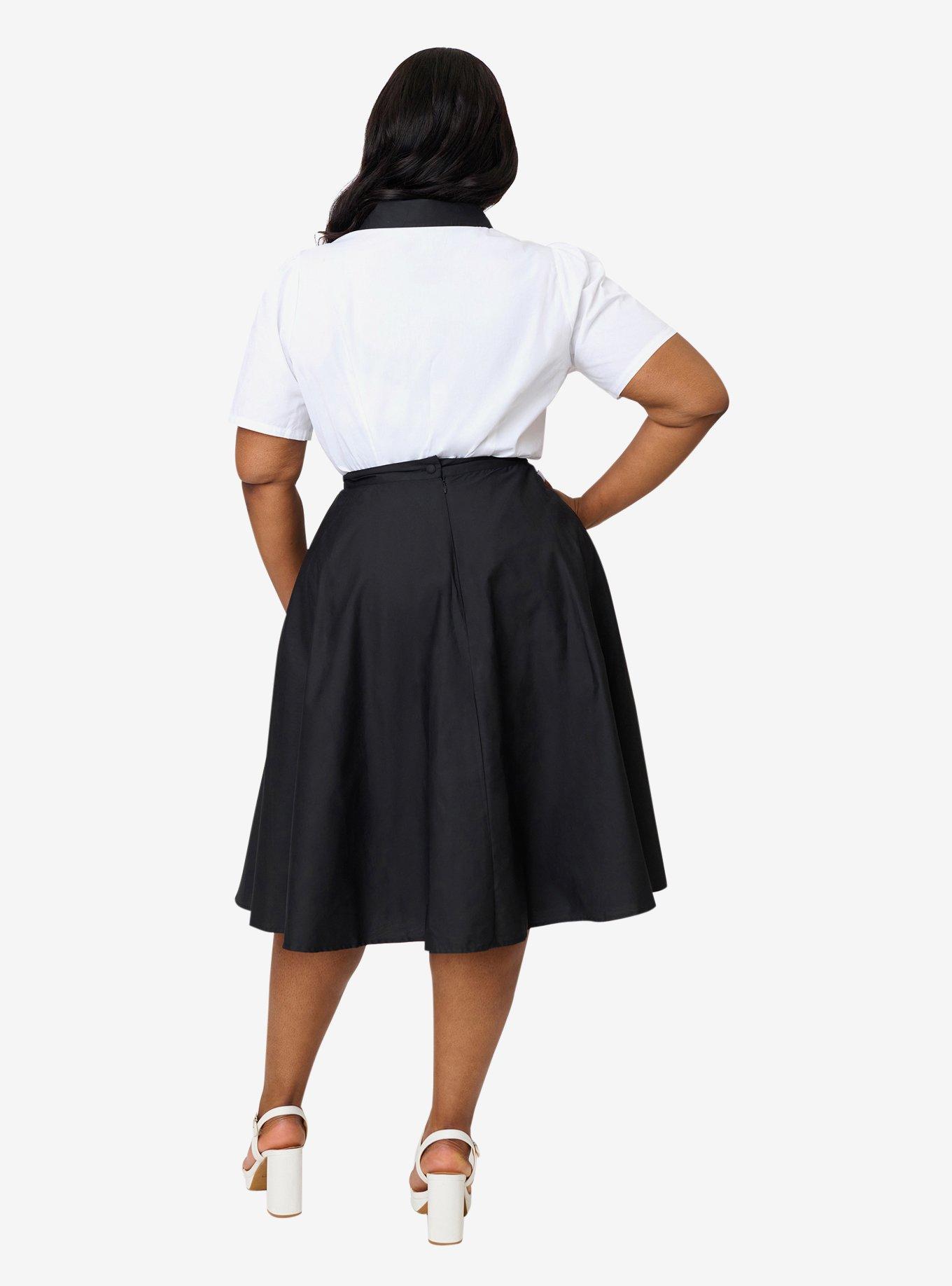 Disney Pride Collection by Unique Vintage Plus Size Black & Mickey Heart Pocket Sally Swing Skirt, , hi-res