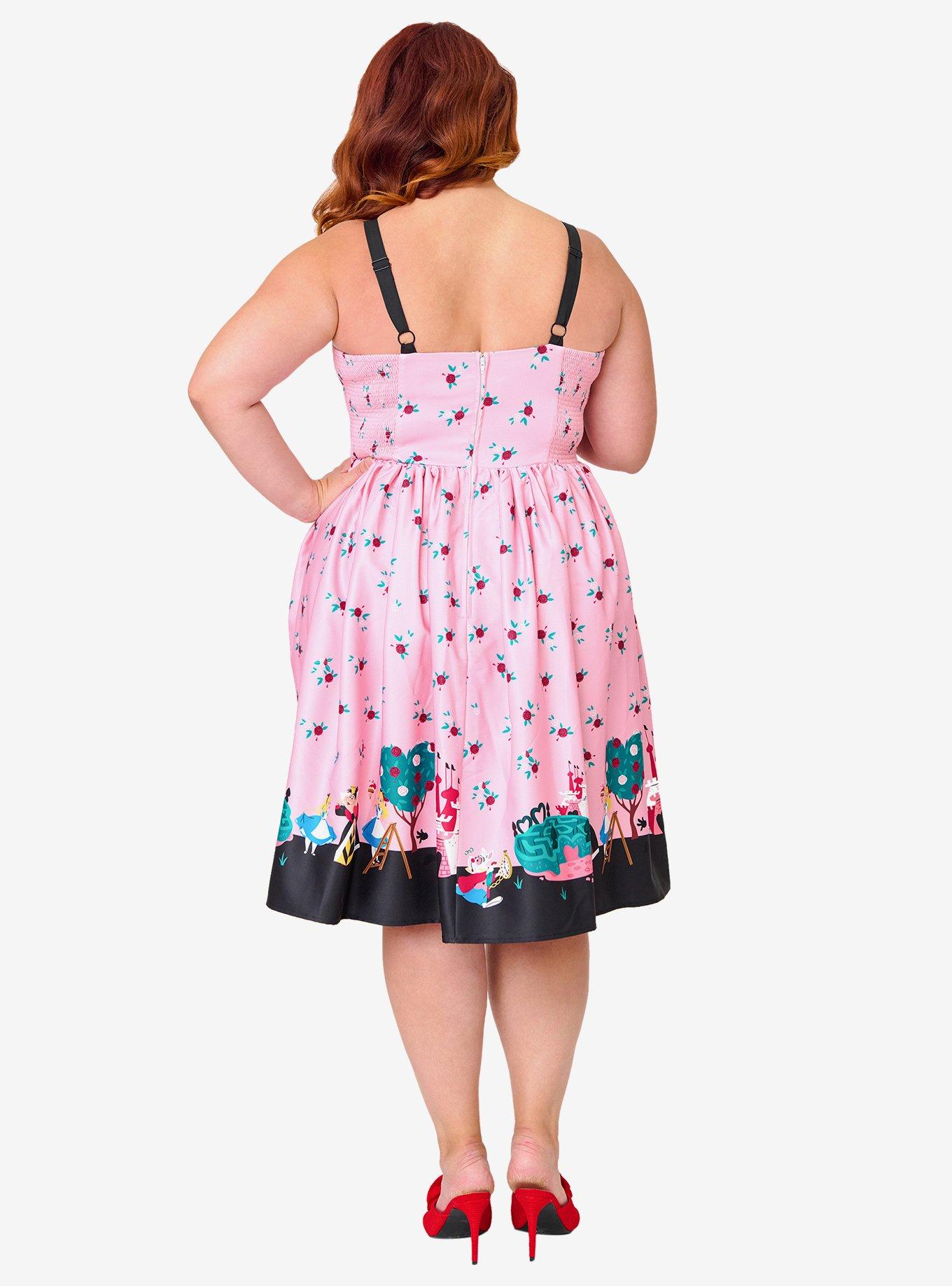 Disney Alice In Wonderland Collection By Unique Vintage Plus Size Pink Queen of Hearts Sweetheart Swing Dress, , hi-res