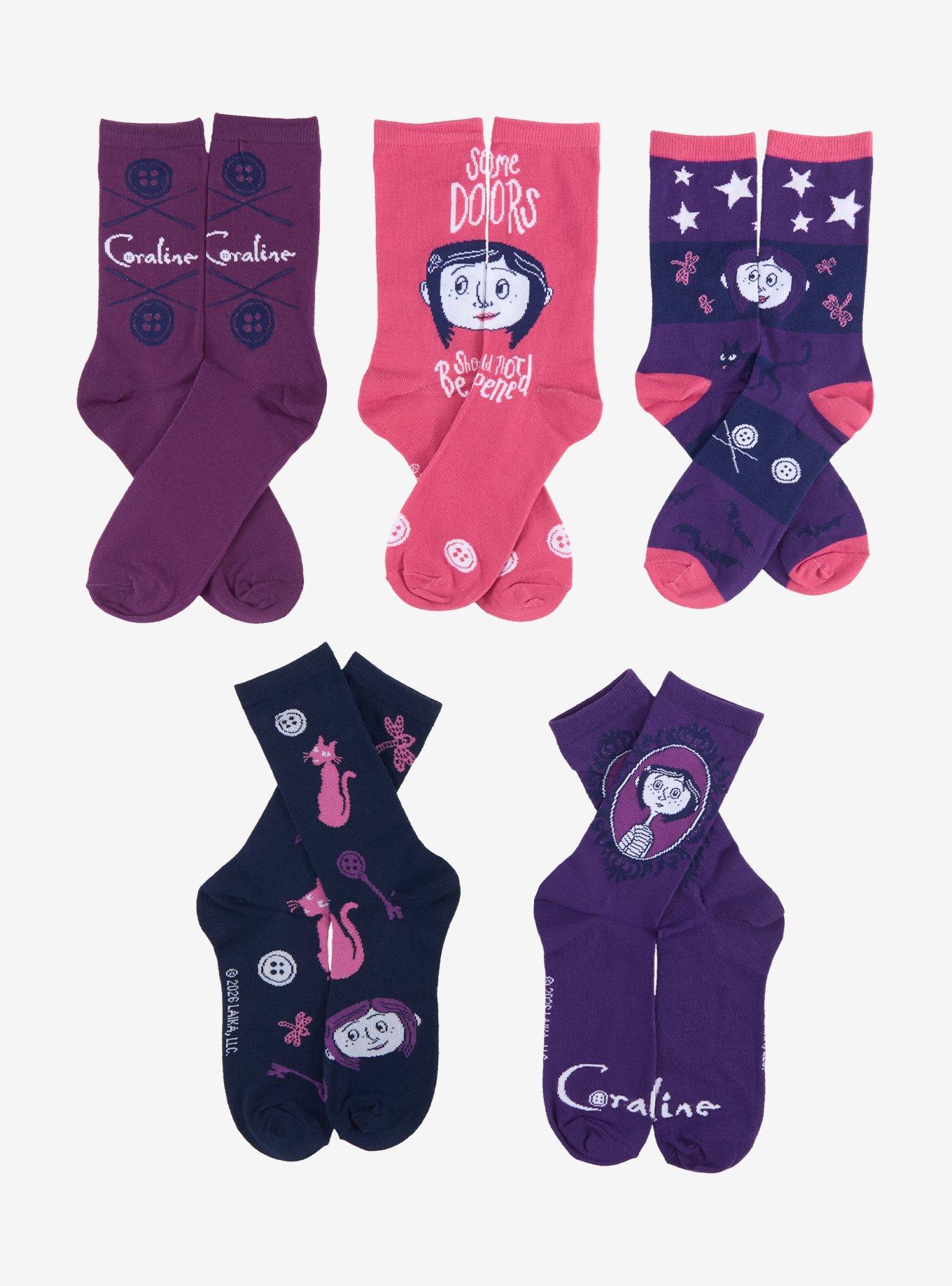 Coraline Icon Purple Crew Socks 5 Pair, , hi-res