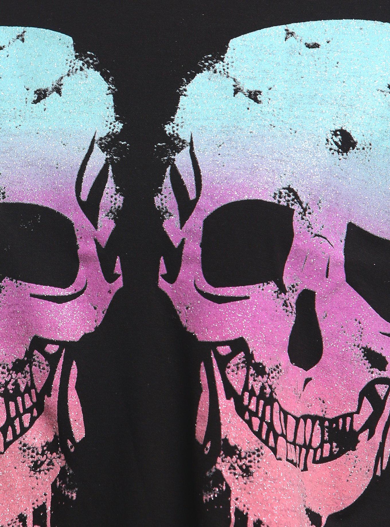 Ombr&eacute; Glitter Skulls Girls Off-Shoulder T-Shirt, MULTI, alternate - view 4