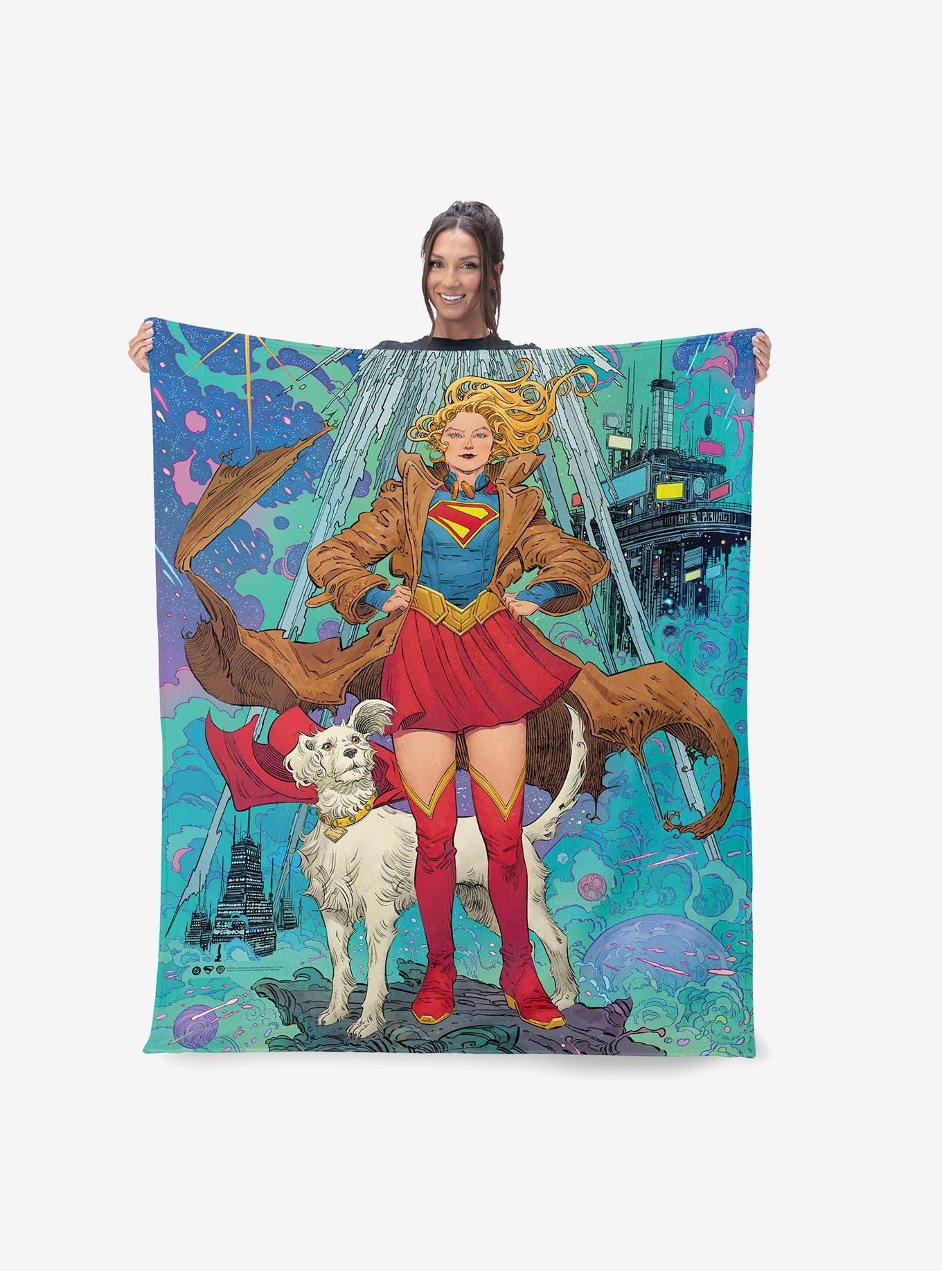 DC Comics Supergirl Pose Silk Touch Sherpa Throw Blanket, , hi-res
