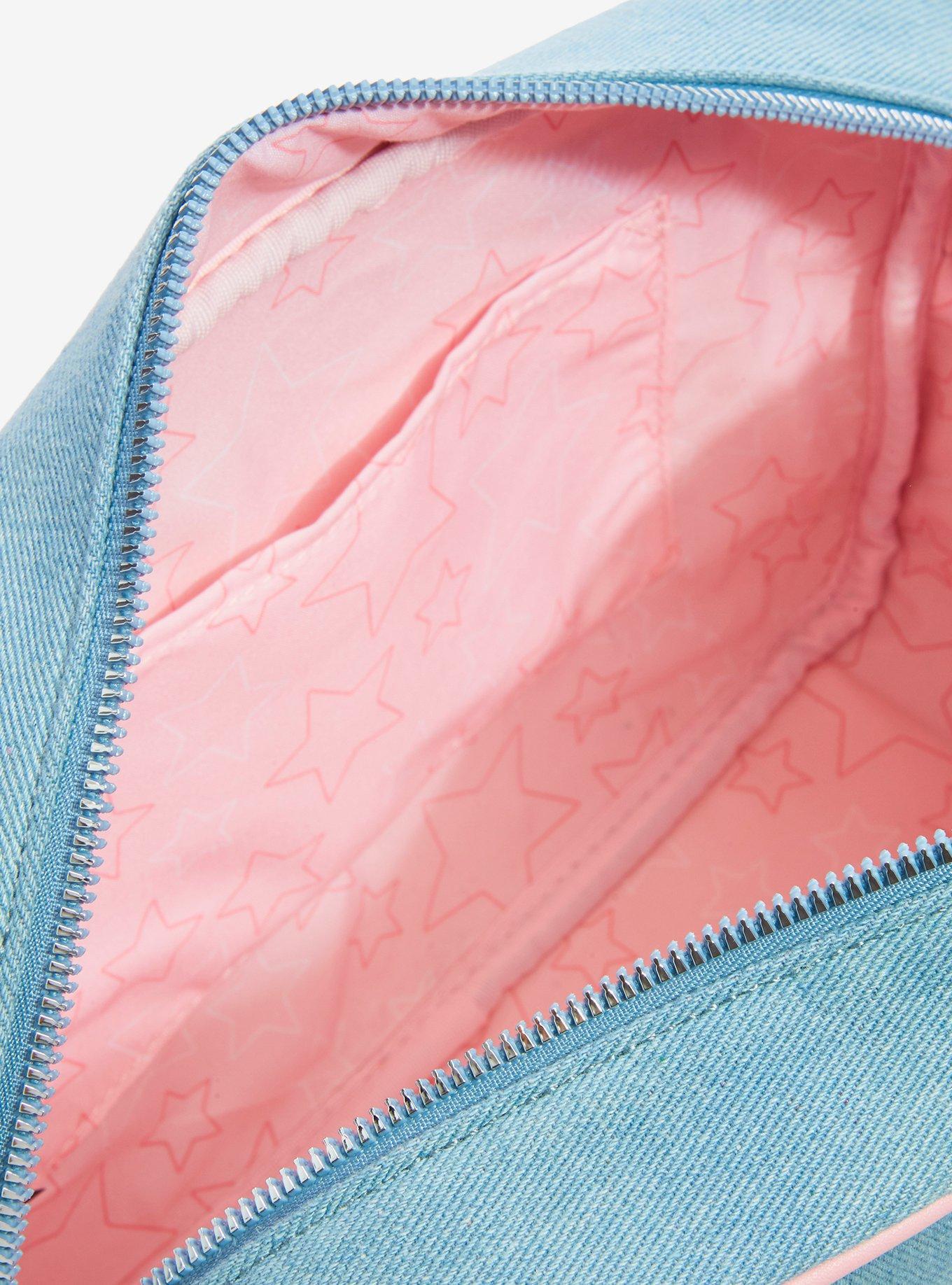 Pink Star Denim Pin Collector Shoulder Bag With Cardholder, , alternate - view 4