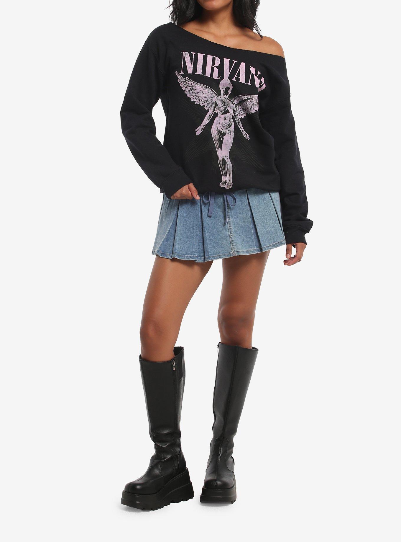 Nirvana In Utero Girls Off-Shoulder Sweatshirt, BLACK, alternate - view 2