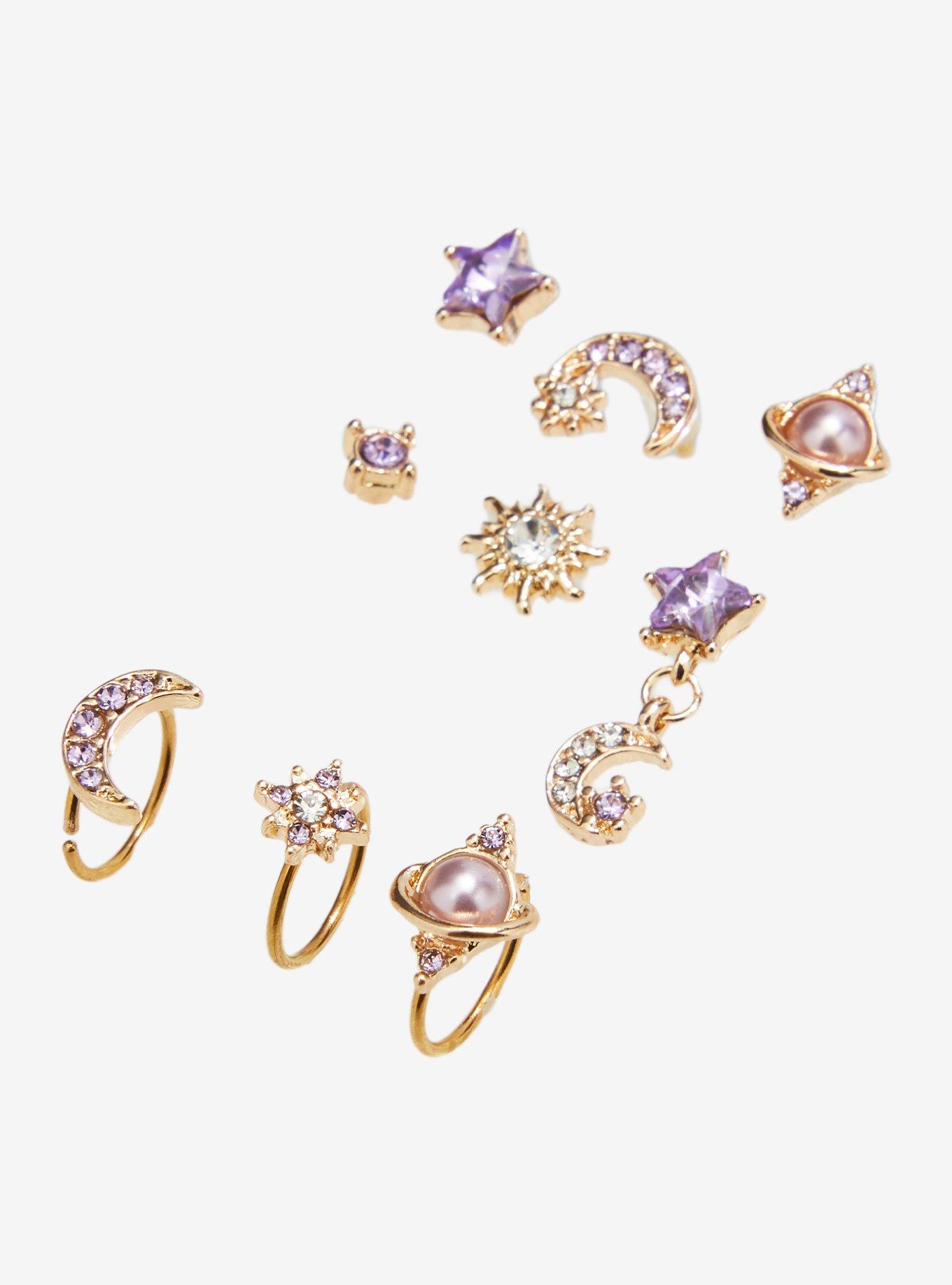 20G Steel Purple Celestial Nose Stud & Hoop 9 Pack, GOLD, alternate - view 3