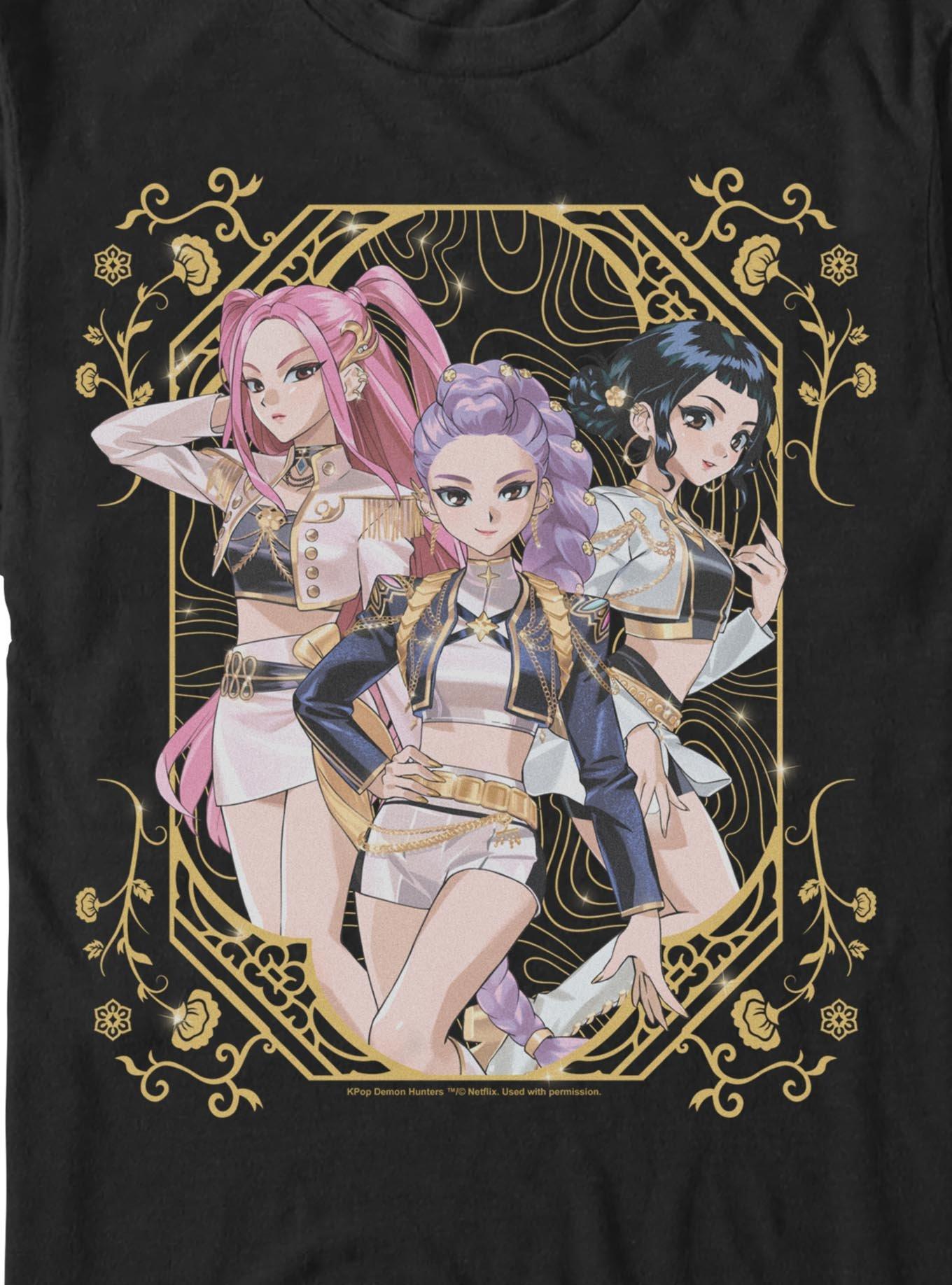 KPop Demon Hunters HUNTR/X Golden Flower Frame Big & Tall T-Shirt, BLACK, alternate - view 2