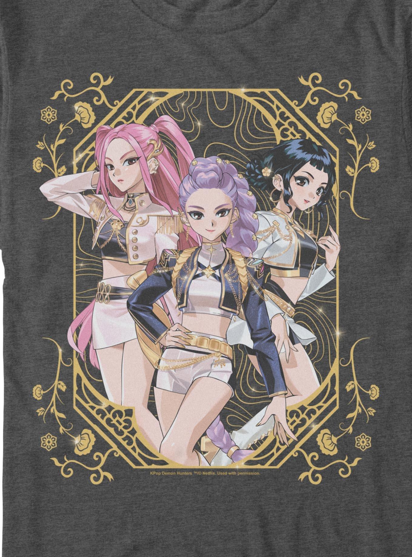 KPop Demon Hunters HUNTR/X Golden Flower Frame Big & Tall T-Shirt, CHAR HTR, alternate - view 2