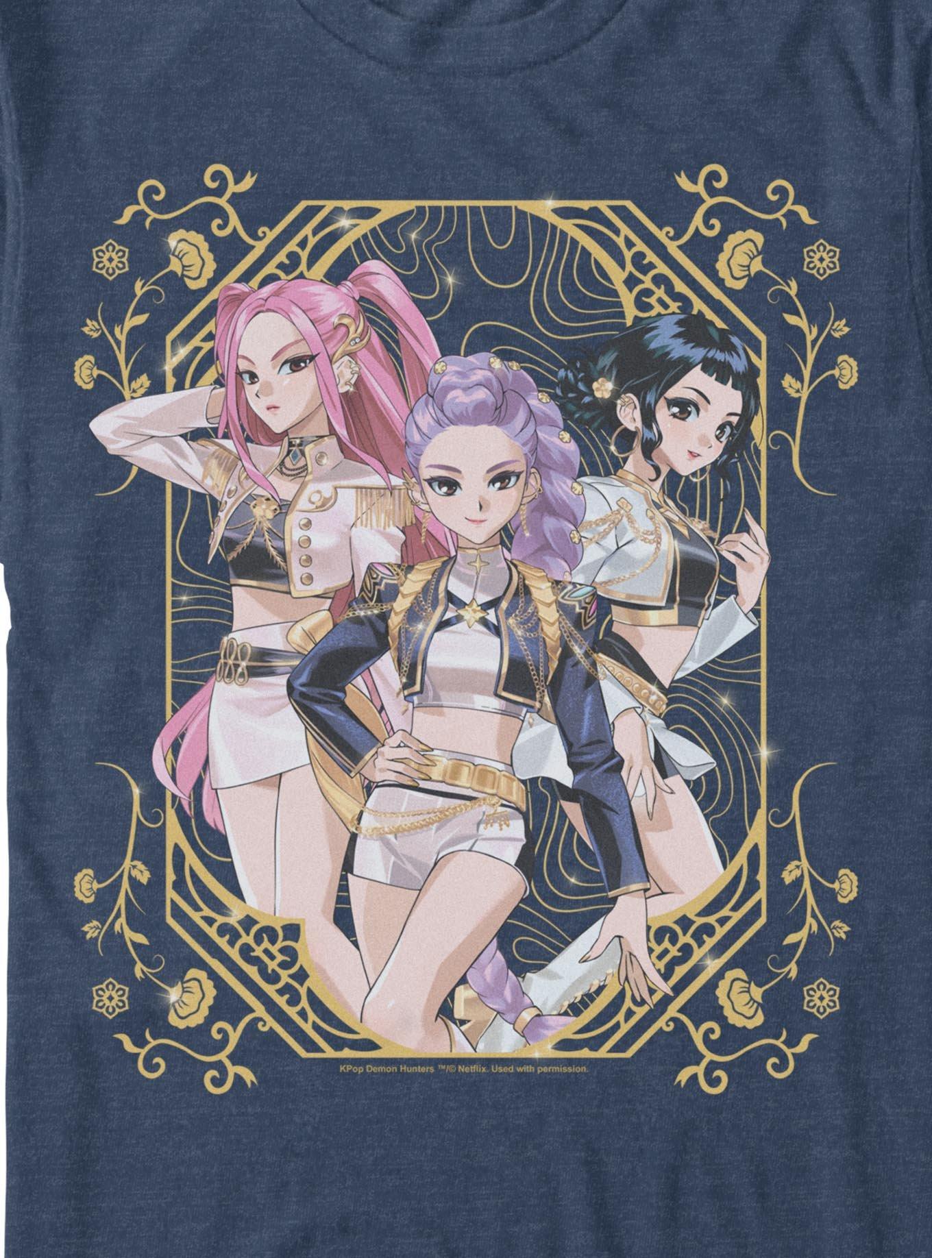 KPop Demon Hunters HUNTR/X Golden Flower Frame Big & Tall T-Shirt, NAVY HTR, alternate - view 2