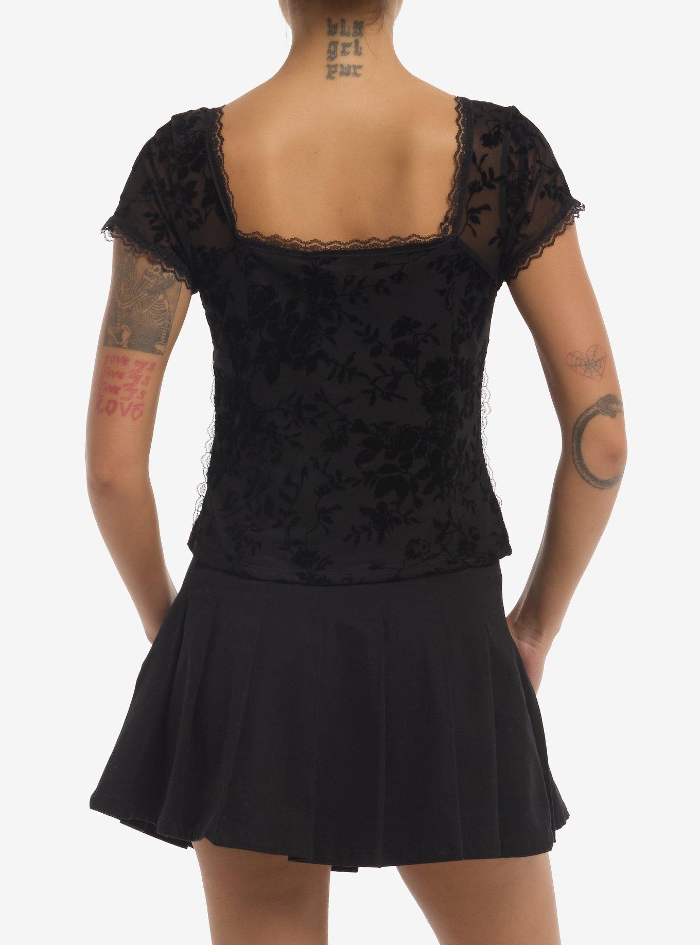 Black Floral Lace Girls Top, MULTI, alternate - view 2