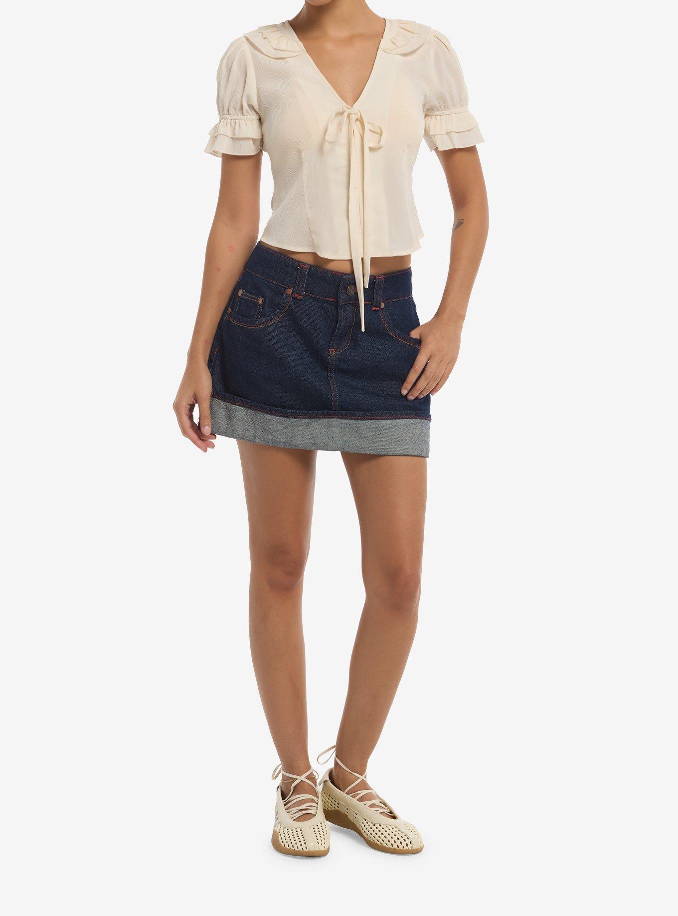 Cream Sheer Ruffle Tie-Front Girls Woven Top, MULTI, alternate - view 2