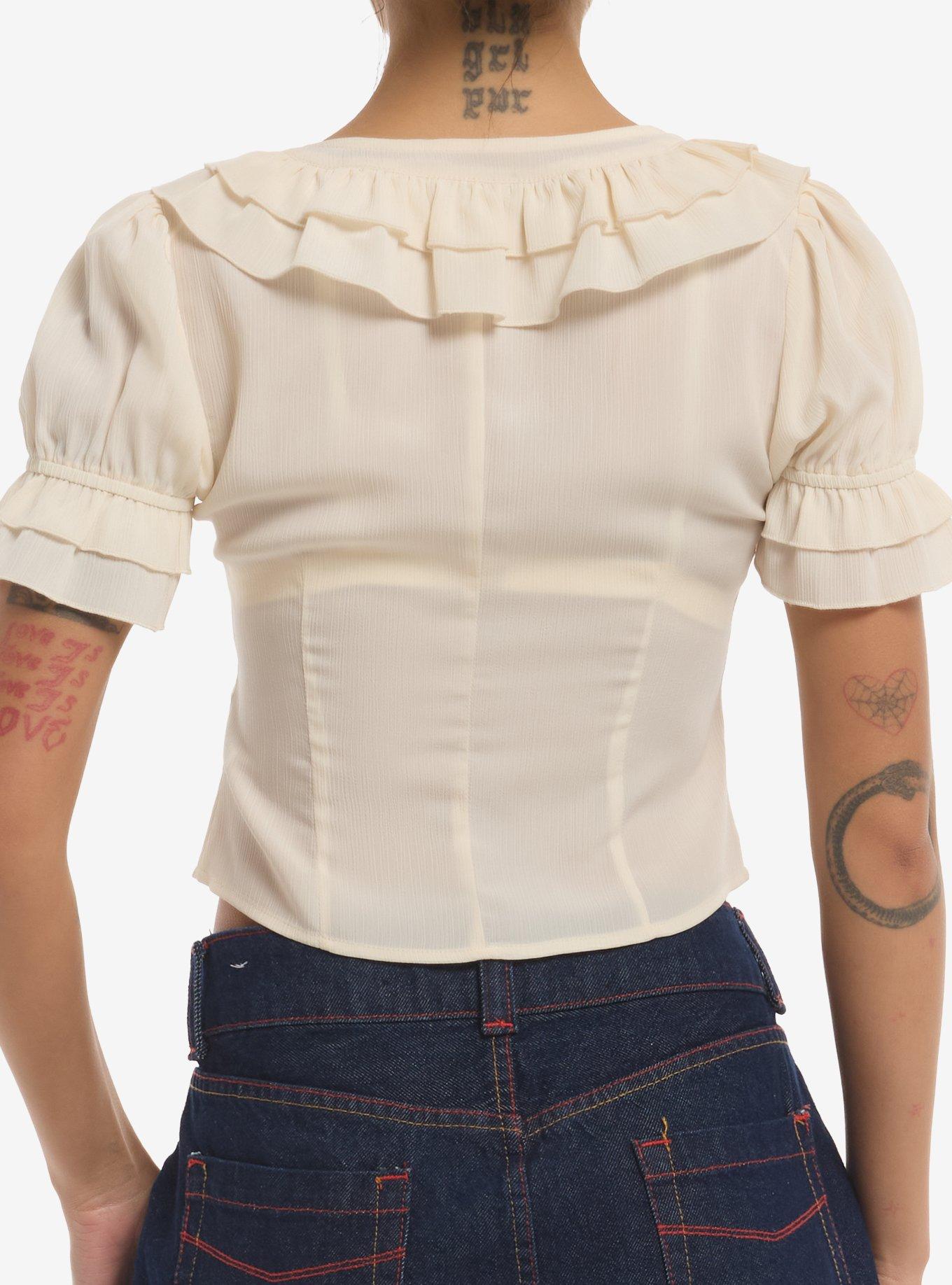 Cream Sheer Ruffle Tie-Front Girls Woven Top, MULTI, alternate - view 3