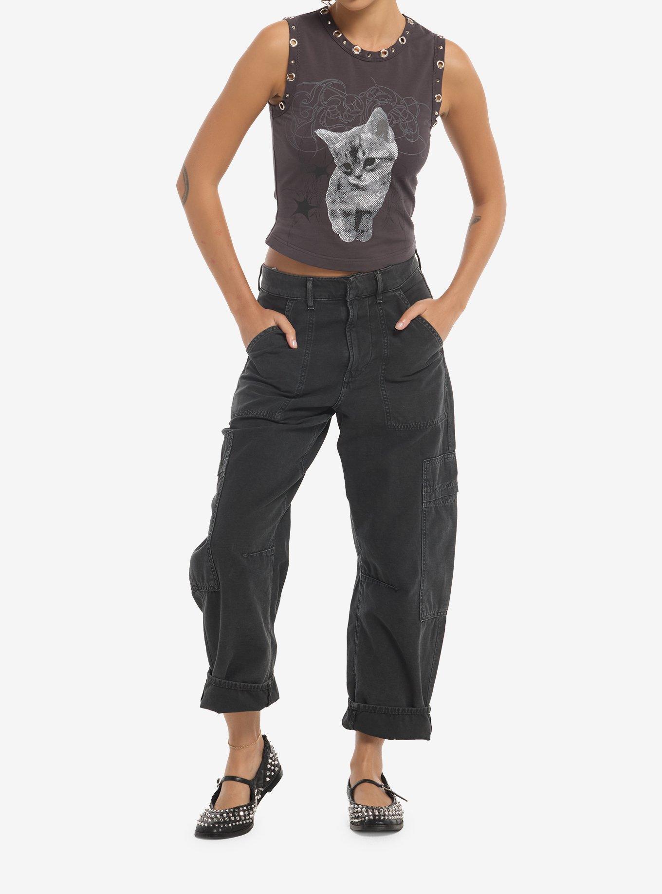 Grey Kitten Grommet Girls Crop Tank Top, MULTI, alternate - view 2